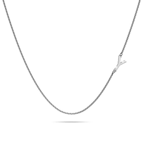 Bold Alphabet Letter Initial Charm Necklace in White Gold Tone